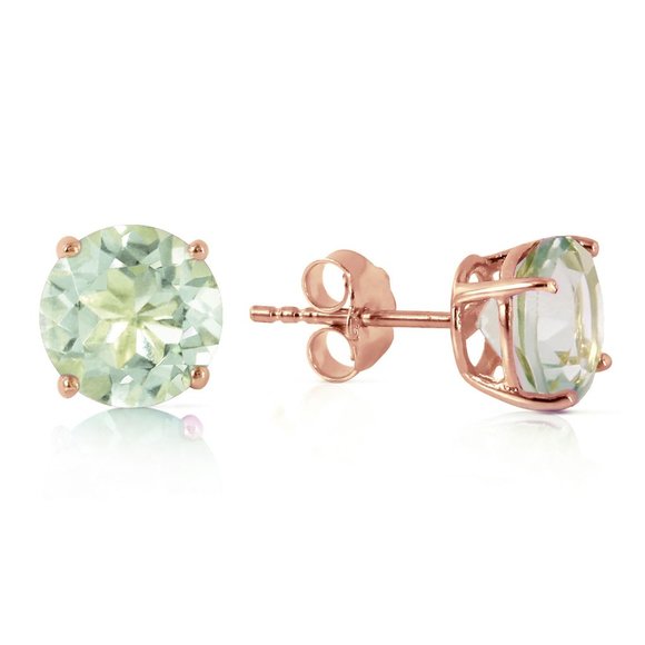 Galaxy Gold Products Jewelry - 14K. GOLD STUD EARRING WITH NATURAL GREEN AMETHYSTS (Rose Gold)